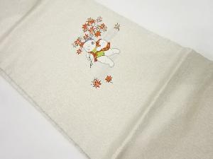 御所人形に紅葉模様織り出し名古屋帯